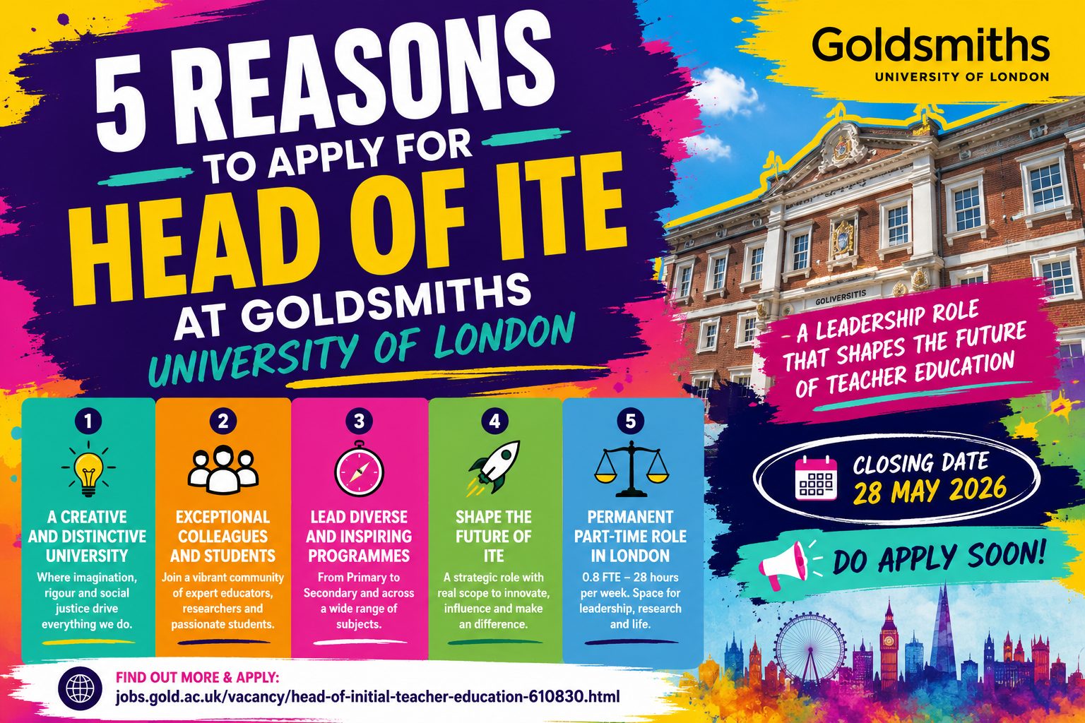 Five Reasons to Apply for Head of Initial Teacher Education at Goldsmiths